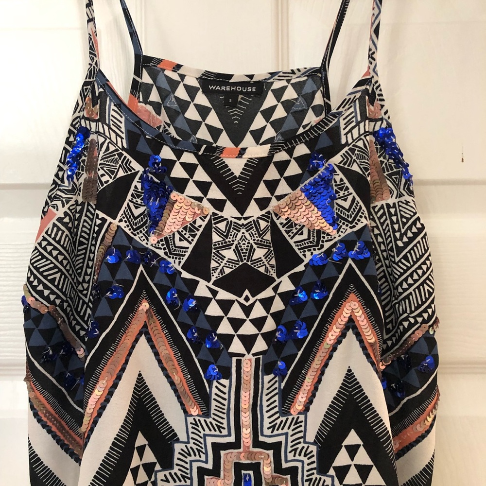 Warehouse Aztec Printed Sparkly Sequin Cami Top - image 4